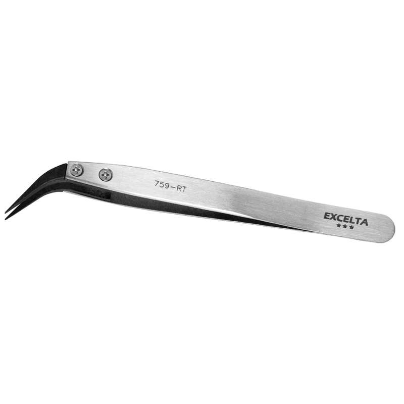 Softip™ Lightweight Stainless Steel Tweezer with Replaceable ESD-Safe Curved Carbofib Tips, 4 Star, 4-3/4"